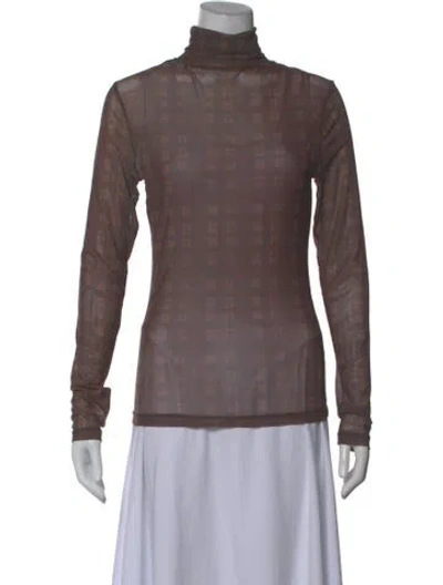 Pre-owned Staud Nylon Plaid Print Top In Brown