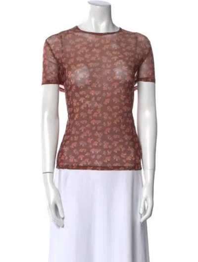 Pre-owned Staud Nylon Printed T-shirt In Brown