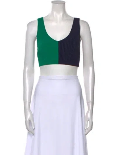 Pre-owned Staud Nylon Scoop Neck Crop Top In Blue