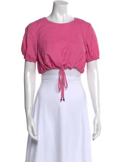 Pre-owned Staud Nylon Scoop Neck Crop Top In Pink