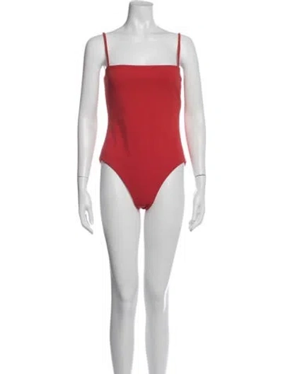 Pre-owned Staud Nylon Square Neckline Bodysuit W/ Tags In Red/white
