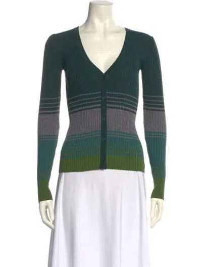 Pre-owned Staud Nylon Striped Sweater In Green
