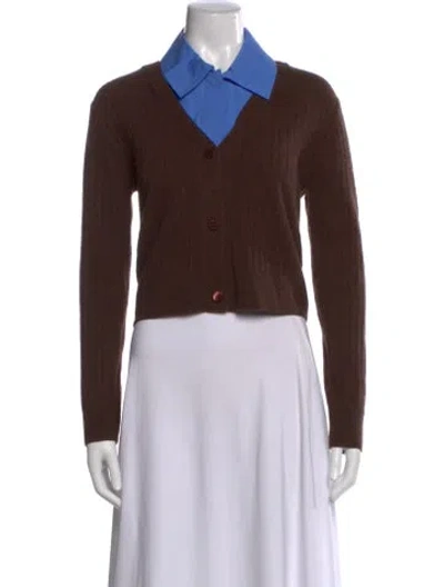 Pre-owned Staud Nylon V-neck Button-up Top In Brown