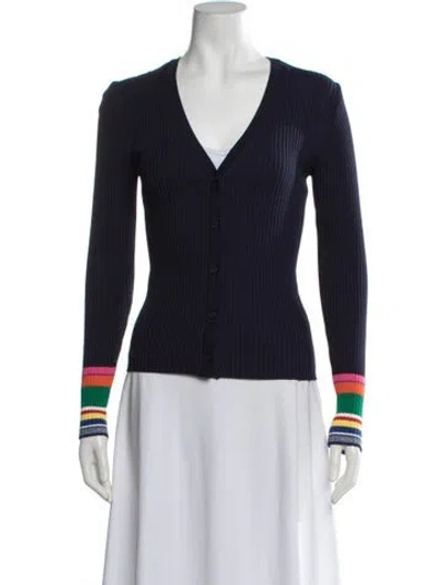Pre-owned Staud Nylon V-neck Sweater In Blue
