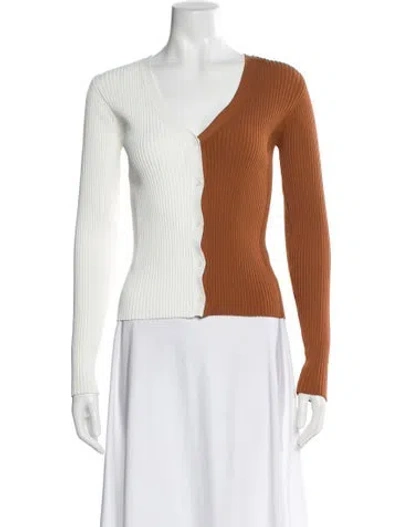 Pre-owned Staud Nylon V-neck Sweater In Brown