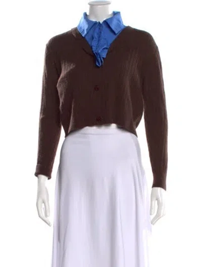 Pre-owned Staud Nylon V-neck Sweater In Brown