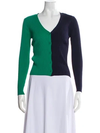 Pre-owned Staud Nylon V-neck Sweater In Green