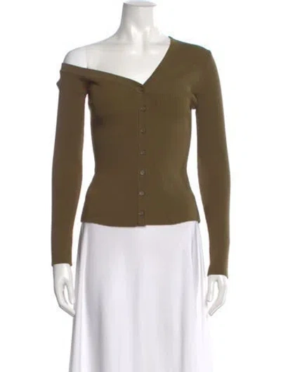 Pre-owned Staud Nylon V-neck Sweater In Green
