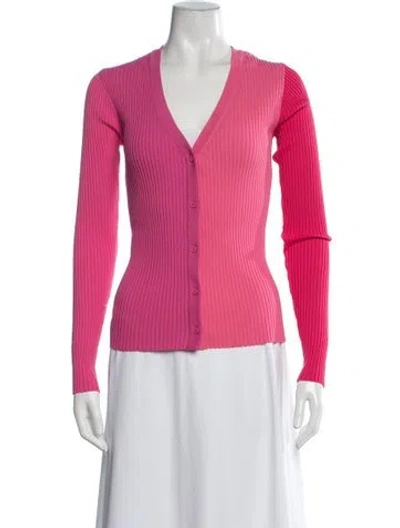 Pre-owned Staud Nylon V-neck Sweater In Pink
