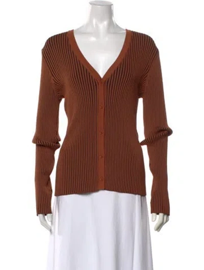 Pre-owned Staud Nylon V-neck Sweater W/ Tags In Brown