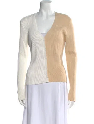 Pre-owned Staud Nylon V-neck Sweater In White