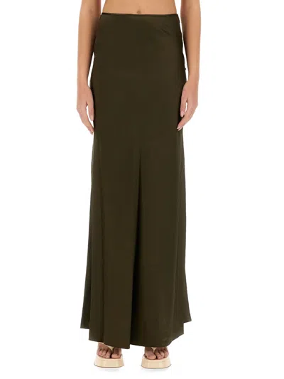 Staud Odin Silk-blend Satin Maxi Skirt In Green