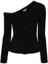 Staud Craftsman One Shoulder Ribbed Cardigan In Black