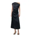 Staud Phare One-shoulder Stretch Silk Gown In Black