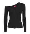 Staud Craftsman One Shoulder Ribbed Cardigan In Black