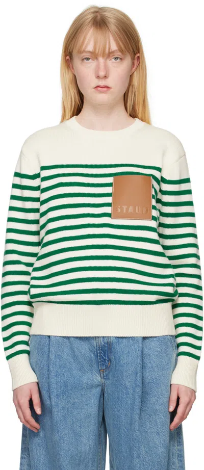 Staud Off-white & Green Sunset Sweater In Vbsp Vert Breton Str