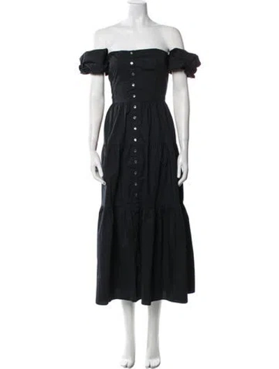 Pre-owned Staud Off-the-shoulder Long Dress In Blue