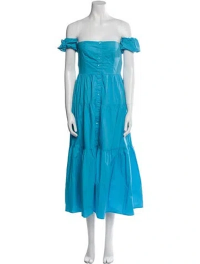 Pre-owned Staud Off-the-shoulder Long Dress In Blue