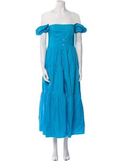 Pre-owned Staud Off-the-shoulder Long Dress In Blue