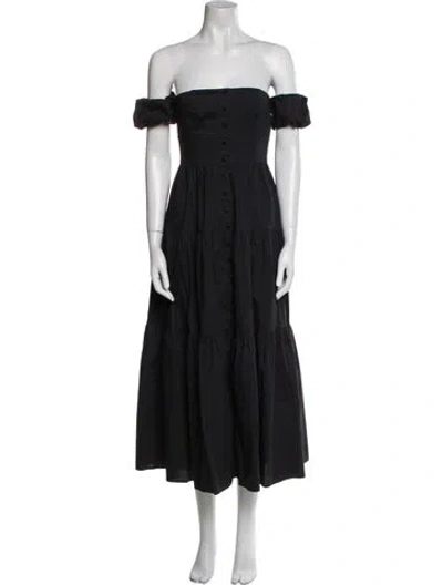 Pre-owned Staud Off-the-shoulder Long Dress In Blue