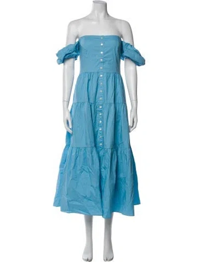 Pre-owned Staud Off-the-shoulder Long Dress In Blue