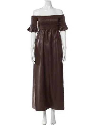 Pre-owned Staud Off-the-shoulder Long Dress In Brown