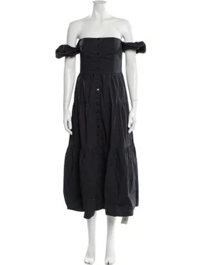 Pre-owned Staud Off-the-shoulder Long Dress In Gray