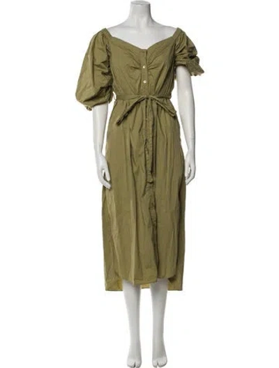 Pre-owned Staud Off-the-shoulder Long Dress In Green