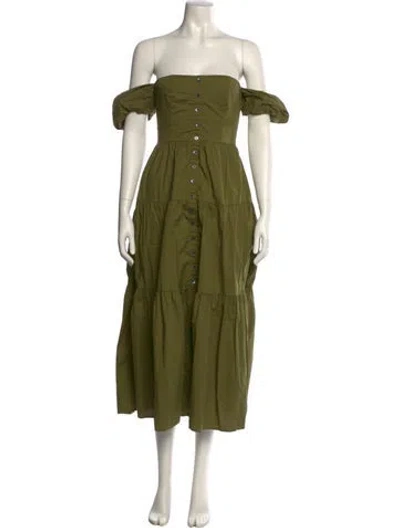 Pre-owned Staud Off-the-shoulder Long Dress In Green