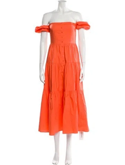 Pre-owned Staud Off-the-shoulder Long Dress In Orange