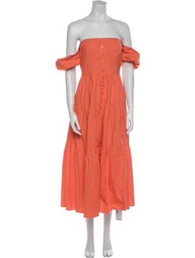 Pre-owned Staud Off-the-shoulder Long Dress In Orange
