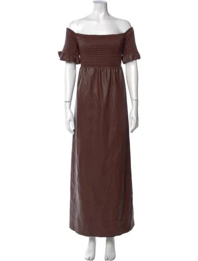 Pre-owned Staud Off-the-shoulder Long Dress W/ Tags In Brown