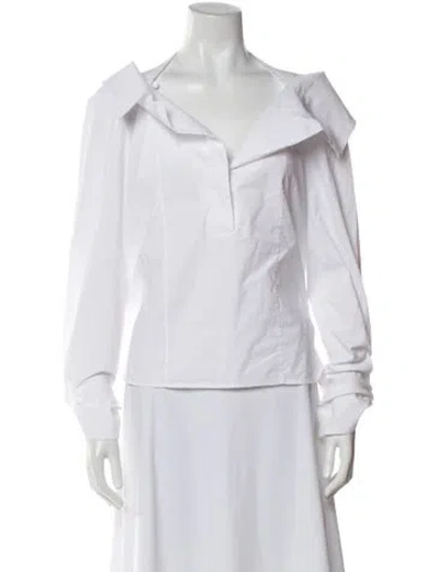 Pre-owned Staud Off-the-shoulder Long Sleeve Blouse In White