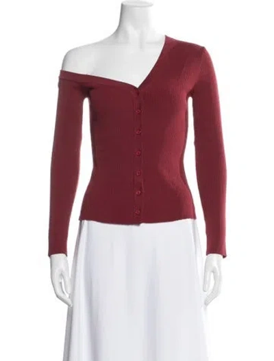 Pre-owned Staud Off-the-shoulder Long Sleeve Button-up Top In Red