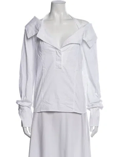 Pre-owned Staud Off-the-shoulder Long Sleeve Button-up Top In White