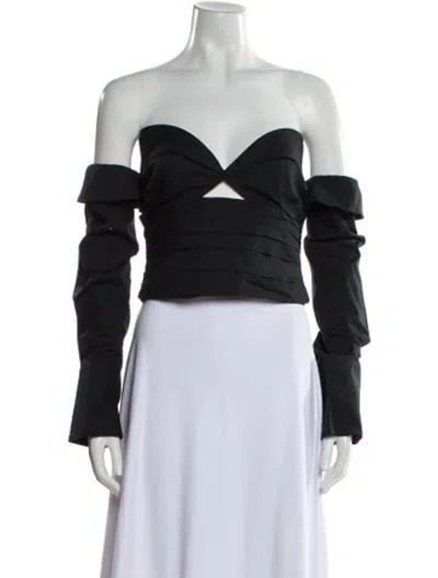Pre-owned Staud Off-the-shoulder Long Sleeve Crop Top In Black