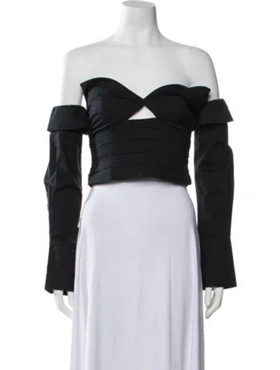 Pre-owned Staud Off-the-shoulder Long Sleeve Crop Top In Black