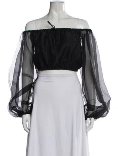 Pre-owned Staud Off-the-shoulder Long Sleeve Crop Top In Black