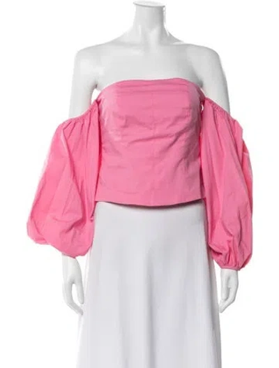 Pre-owned Staud Off-the-shoulder Long Sleeve Crop Top In Pink