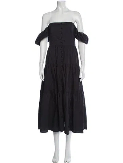 Pre-owned Staud Off-the-shoulder Midi Length Dress In Black