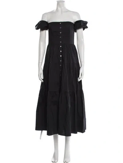 Pre-owned Staud Off-the-shoulder Midi Length Dress In Black