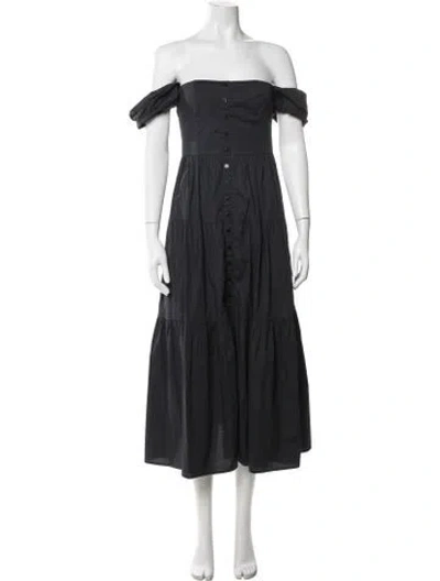 Pre-owned Staud Off-the-shoulder Midi Length Dress In Black