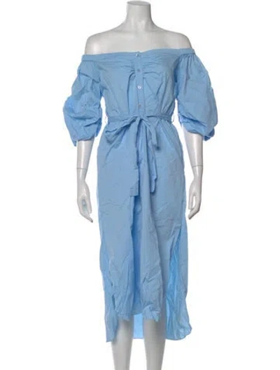 Pre-owned Staud Off-the-shoulder Midi Length Dress In Blue