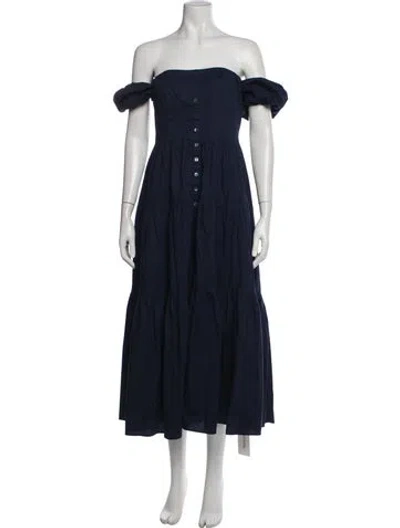 Pre-owned Staud Off-the-shoulder Midi Length Dress In Blue