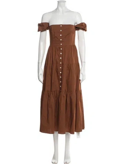 Pre-owned Staud Off-the-shoulder Midi Length Dress In Brown