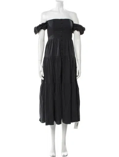 Pre-owned Staud Off-the-shoulder Midi Length Dress In Gray