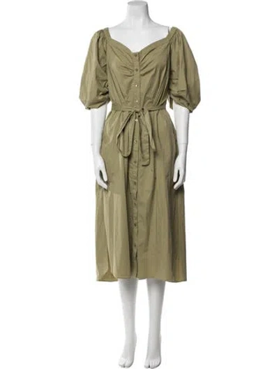 Pre-owned Staud Off-the-shoulder Midi Length Dress In Green