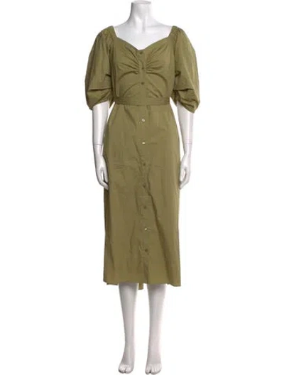 Pre-owned Staud Off-the-shoulder Midi Length Dress In Green