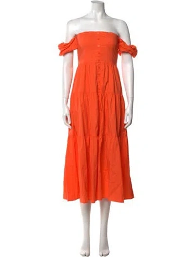 Pre-owned Staud Off-the-shoulder Midi Length Dress In Orange