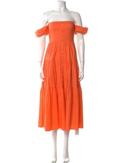 Pre-owned Staud Off-the-shoulder Midi Length Dress In Orange